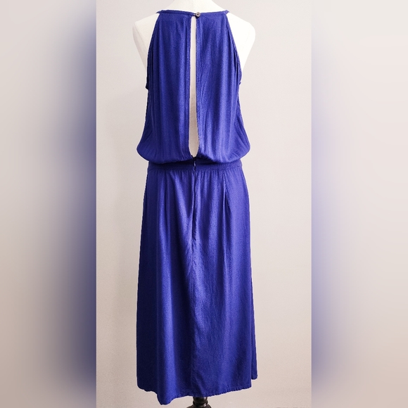 LABEL & LOVE Women Midi Dress Size M Blue Sleeveless Round Neck Button Backless - Picture 4 of 4